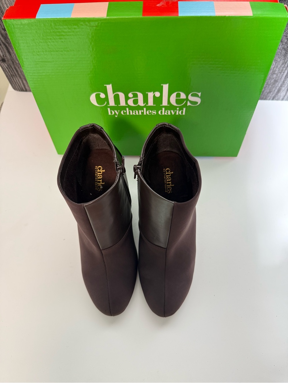 Charles by Charles David Brown Leather-Trim Ankle Booties